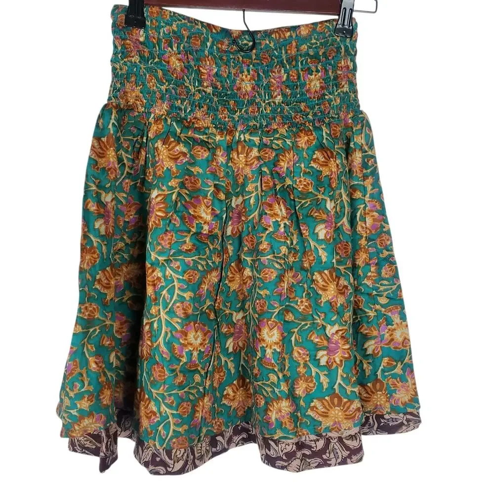 NEW Natural Life Convertible Reversible Skirt Crop Top XS Cotton Smocked Mini